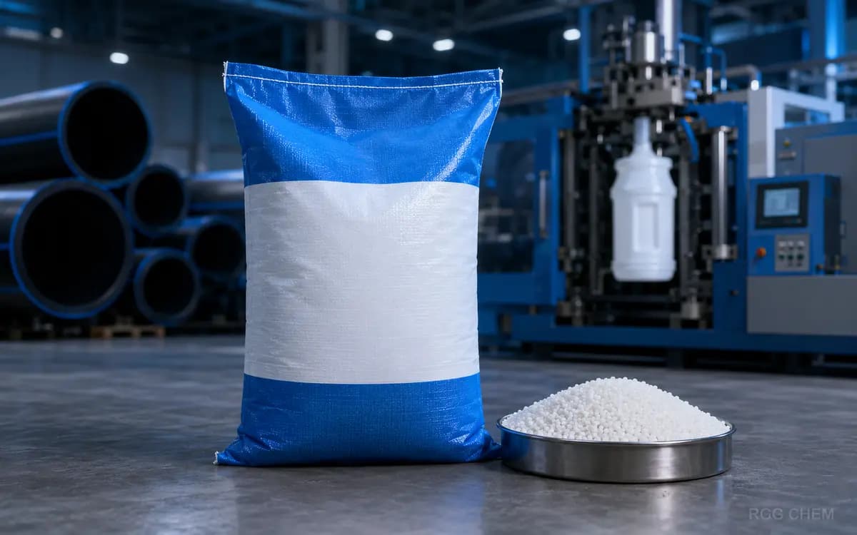 Photorealistic sealed HDPE resin sack with opaque white polymer pellets