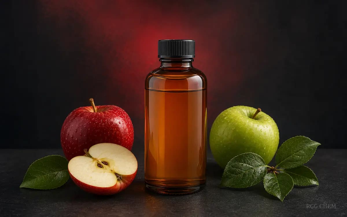 Photorealistic apple food flavor essence bottle with fresh apples
