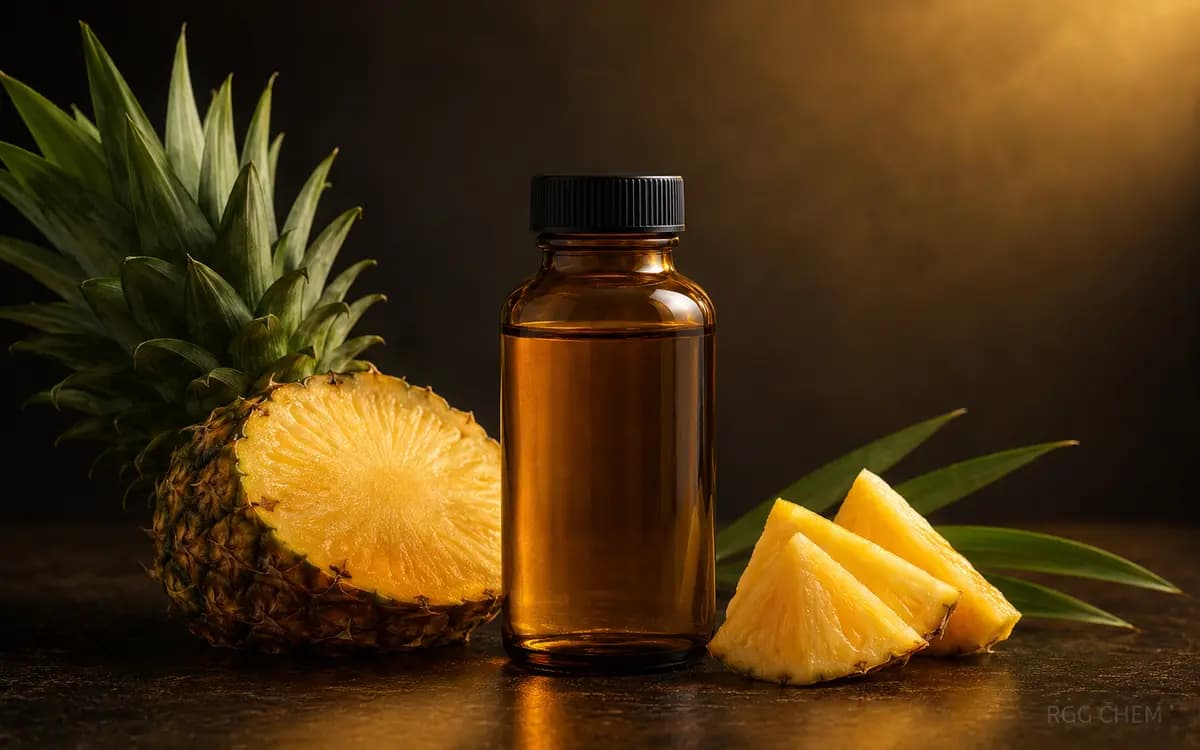 Photorealistic pineapple food flavor essence bottle with fresh pineapple