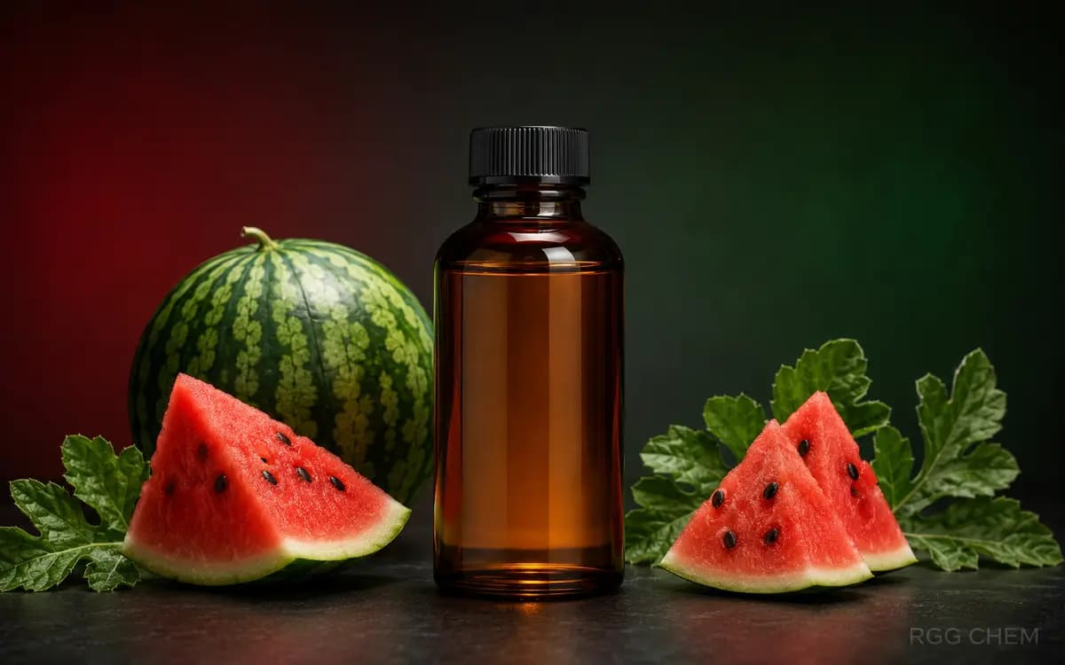 Photorealistic watermelon food flavor essence bottle with fresh watermelon